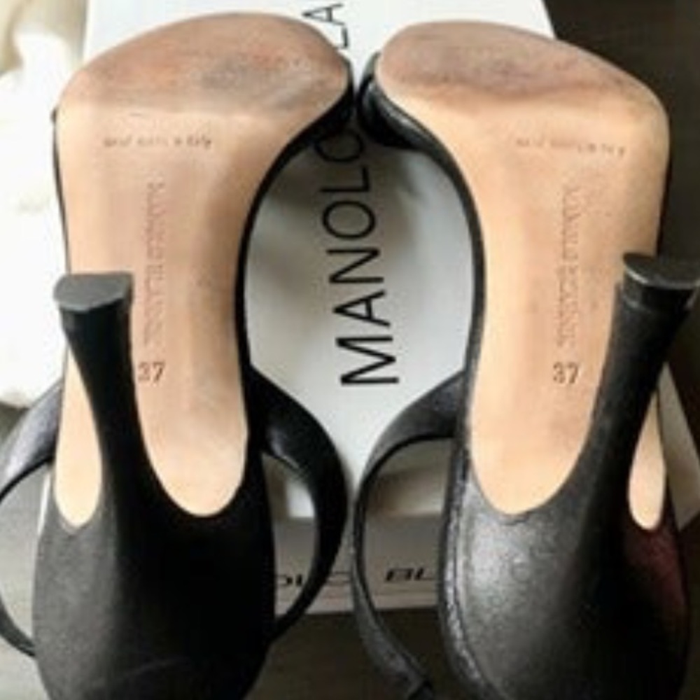 Manolo Blahnik Selunga Silk and Leather Slingback Sandals in Black - Picture 10 of 11